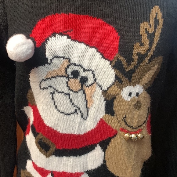 Karen Scott Santa Reindeer BestBuddies Bell Christmas Sweater - Picture 2 of 3